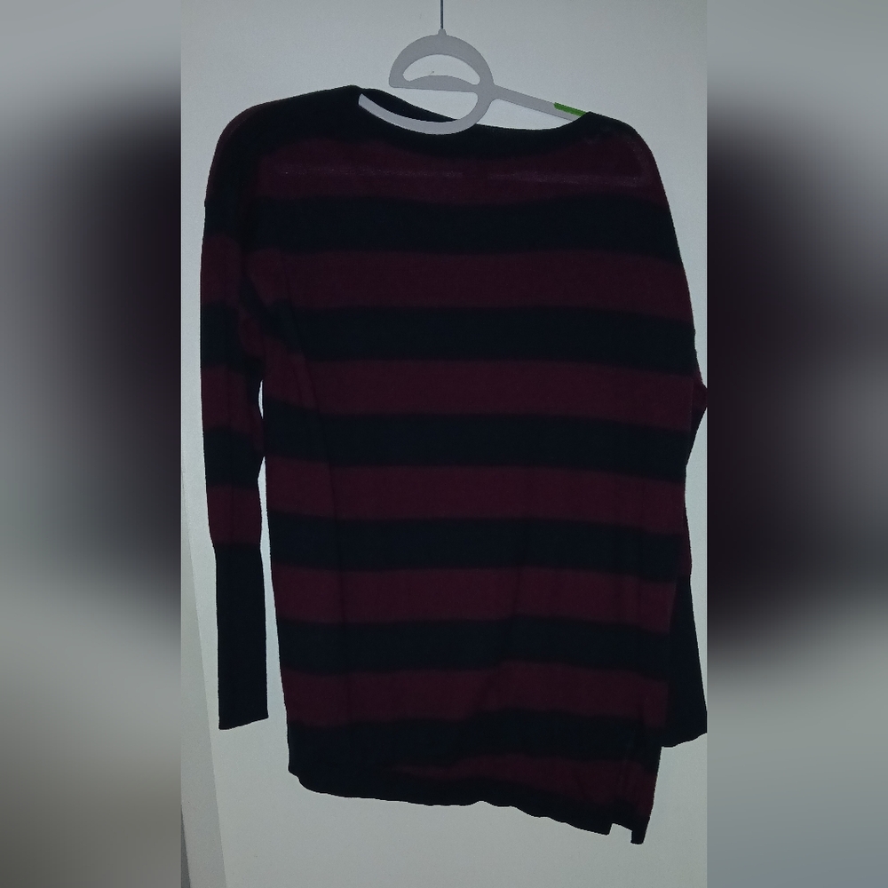 Ann Taylor Women's Crewneck Sweater - Black and Burgundy Stripes
